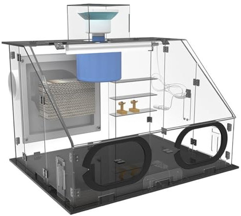 Cabina de pulverización portátil para aerógrafo con luces LED y manguera de escape, gabinete de pintura transparente hermético para manualidades, pasteles y arte de uñas