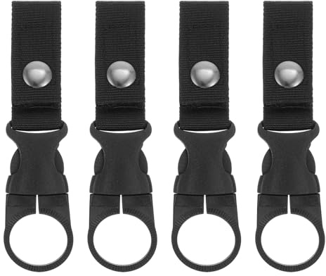 Teaaha 4PCS Water Bottle Clip Hanging Buckle Portable Mineral Water Bottle Ring Holder Keychain, Backpack Beverage Bottles Carabiner Nylon Webbing Strap for Outdoor Camping Hiking(Black)