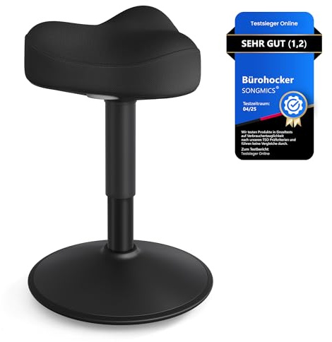 SONGMICS Hocker, Stehhocker, Stehstuhl mit Schwingeffekt, höhenverstellbar 48-65,5 cm, Anti-Rutsch-Sockel, drehbarer Sattelsitz, aktive Sitzhaltung, für Büro und Homeoffice, tintenschwarz OSC018BH01