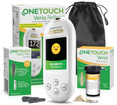 OneTouch Verio Reflect® Start-Set per l'automonitoraggio della glicemia | contiene 1 glucometro, 25 strisce reattive, 1 dispositivo pungidito, 35 lancette sterili