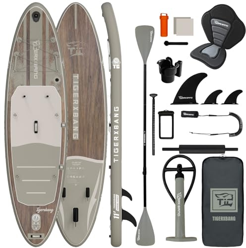 TIGERXBANG Inflatable Stand Up Paddle Board with SUP Board Accessories, Anti-Slip EVA Deck, 11' Paddleboard for Adults & Youth - All Skill Levels, Green