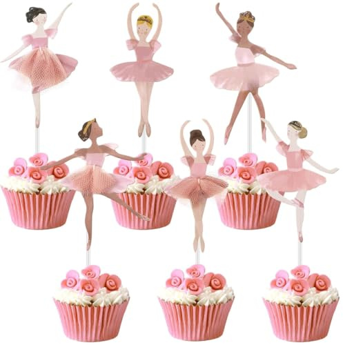 KAHZOR 24 Pezzi Topper per Cupcake Rosa, Decorazioni ballerina per Compleanno, Addobbi per Feste Bambina, Battesimo Torta Scenografica per Torte con Tutu Cappuccina per Party a Tema