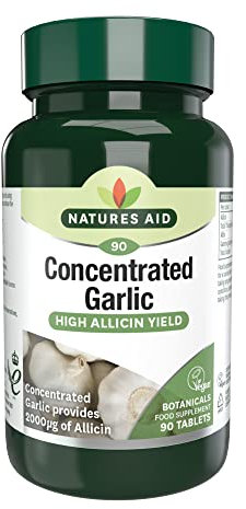 Natures Aid Concentrated Garlic 2000µg - 90 Tablets - High Strength Cold Pressed Allicin & Aliin Supplement - Support Heart Health & Circulation - Vegan Vegetarian Gluten Free Not Capsules or Gummies