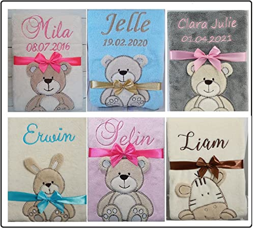 MitNamen BotoBaby® ★ Babydecke und Datum Bestickt ★ Süß und kuschelig ★ Geschenk Geburt Taufe Babyshower★