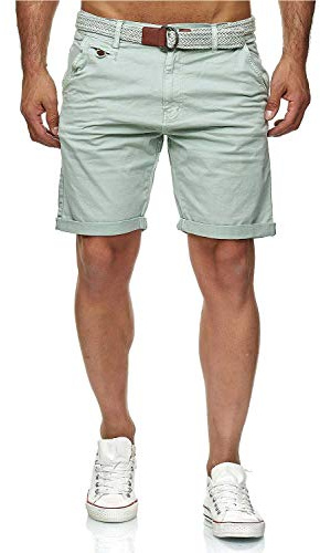 Indicode Conor - Pantalones cortos chinos para hombre, con cinturón, 100% algodón, bermudas de corte regular Surf Spray L