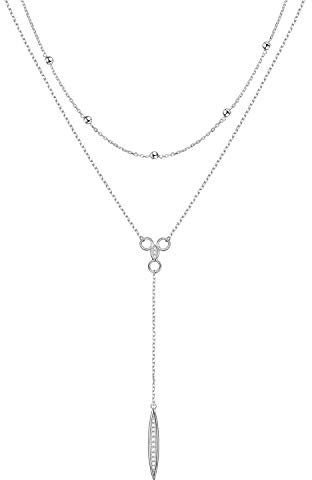Damen Mehrschichtige Bar Halskette S925 Sterling Silber Perlen Halsreif Marquise Zirkonia Y Lariat Halsketten Langkettiger Schmuck Geschenke für Frauen Mädchen