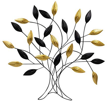Decorazione da parete con albero della vita, in metallo, 60 x 58 cm, colore nero e oro
