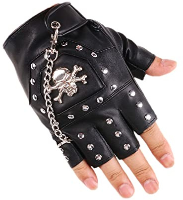 GRACEART steampunk-handskar gotiska fingerlösa vantar för män, Skalle, en storlek