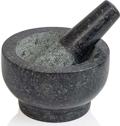 Maxam Mortar and Pestle Set - 5 Inch - Heavy Natural Granite Spice Grinder Bowl, Herb Crusher, Make Fresh Guacamole at Home