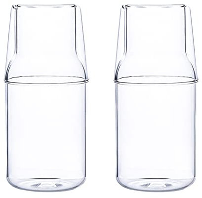 DRYFAL Juego de 2 jarras de agua de 500 ml con vaso, mesita de noche con vaso para dormitorio, mesita de noche, botella de enjuague bucal de vidrio para baño