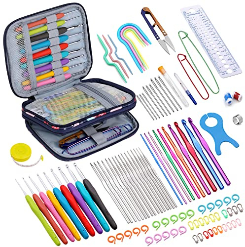 Benlay Ergonomisches Häkelnadel-Set mit Aufbewahrungstasche, 103-teiliges Strickzubehör mit weichem Griff für Anfänger oder Strickliebhaber