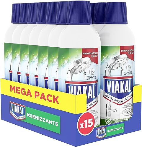 Viakal Igienizzante Gel Anticalcare, Confezione da 15 x 470ml, Tecnologia Anti-Goccia, Rimuove Sporco e Batteri, Elimina il calcare,Aiuta a combattere i cattivi odori, brillantezza a lungo