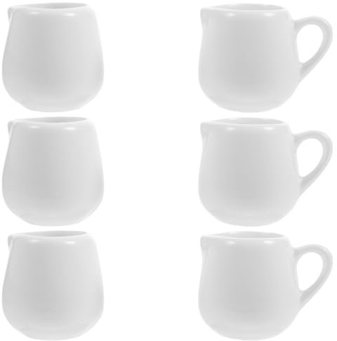 Luxshiny Ensemble De 6 Pots À Lait En CéRamique Blanche Avec PoignéE Et Sans PoignéE (4.8 Cm) - IdéAl Pour Café Sauces Et CrèMe - Accessoires ÉLéGants Pour Maison Et Restaurants