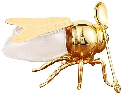 BESTonZON Kreativer Bienen-Honigtopf Aus Metall Mit Klappdeckel Eleganter Salzbehälter Für Küche Und Tischdekoration Hochwertige Salzdose Mit Schöpflöffel Geschenkidee Für Einweihungsfeiern