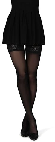 looksy Calze Autoreggenti da Donna 30 Denari Velate con Bordo in Pizzo Fascia in Silicone Antiscivolo Cuissardes Sopra il Ginocchio per Abiti Gonne Festa Matrimonio, Nero, Taglia XL/XXL