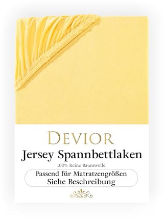 Devior Jersey Spannbettlaken 140x200cm - 160x200cm, 100% Baumwolle, Matratzenhöhe bis 22cm, Gelb – 135 g/m² Anti-Statisches, atmungsaktives Bettlaken mit Einlaufschutz, Matratzenbezug Gelb