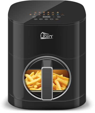 Uten TurboBlaze Air Fryer 5,5 L avec Fenêtre Visuelle, Écran Couleur, 14 Programmes, Démarrage Différé, Filtre à Huile, 2 Résistance Contrôle Indépendant, Pas Retournement Aliments, Economie Energie