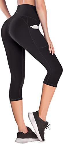 Ewedoos Cropped Gym Leggings with Pockets Capri Yoga Pants for Women High Waisted 3/4 Leggings for Workout Sport Exercise