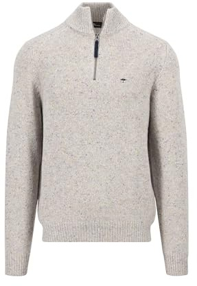 FYNCH-HATTON Donegal Knitted Jumper with Troyer Collar Winter White/XL, beige