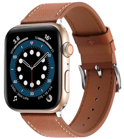 Läderarmband kompatibelt med Apple Watch 38 mm, 40 mm, 41 mm, 42 mm, 44 mm, 45 mm, 46 mm, 49 mm – äkta läderarmband för iWatch Ultra SE Series 10 9 8 7 6 5 4 3 2 1