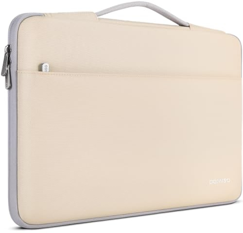 DOMISO Housse Ordinateur 17 Pouces,Pochette PC 17 Pouces pour HP Lenovo Dell Acer ASUS,Sacs et Housses pour Ordinateur, Imperméable Sacoche Protection PC Portable Avec Poignée de Transport,Beige