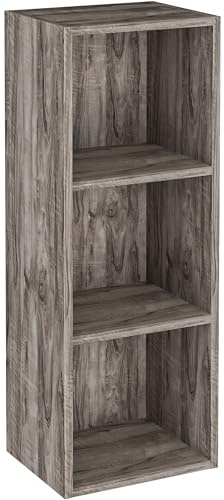 Blisswood Wooden Bookcase, 3 tier Bookshelf Storage Shelves, Cube Storage unit, Narrow shelving unit for Home, living room display shelves, bedroom and office furniture (Coach Wood)