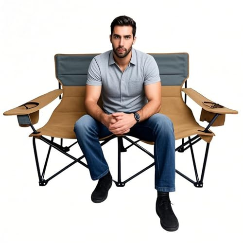Nbbwwu Chaise Pliante Double pour Camping - Canapé Pliant pour Extérieur | Structure Stable et Pliable avec Accoudoirs, Portable pour Camping Piscine Jardin Plage Balcon et Espaces Extérieurs