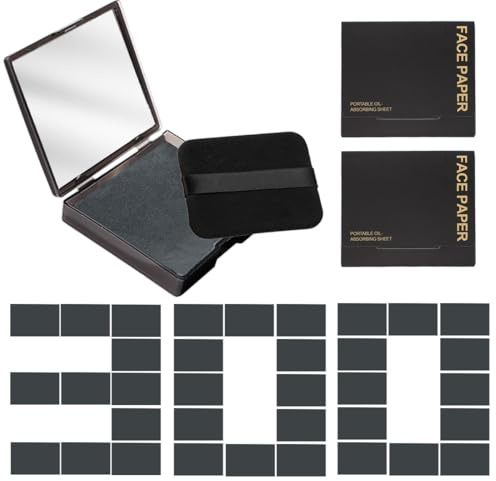 Tomedeks Oil Blotting Sheets for Face with Mirror & Puff,Blotting Paper for Oily Skin,Cosmetic Blotting Paper,Absorbs Oil,Controls Shine,Portable for Skin Tending & Makeup,300 Sheets(Bamboo Charcoal)