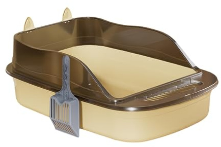 KRXSOBNV, Högsidiga kattsandlådor, öppen toppfack for husdjurssand, stänkskydd for husdjursstänk med höga sidor,Kattsandsbackar(Yellow)