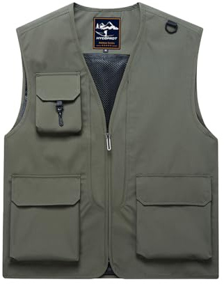 HYCOPROT Gilet Pêche Homme Outdoor Voyage Gilet Décontracté Sans Manches Homme Léger Imperméable Veste Utility Cargo Travail Manteau d'Hiver avec 5 Poches pour Chasse Randonnée Entraînement Escalade
