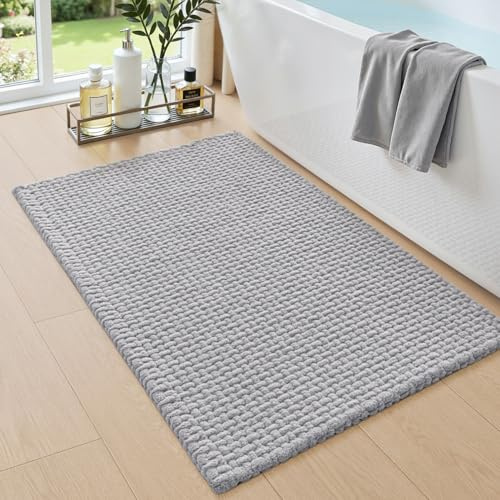 DEXI Alfombra Baño de Chenilla 40 x 60 cm, Súper Absorbente y Antideslizante, Lavable a Máquina, Alfombrillas Secado Rápido para Bañera y Ducha, Gris Claro