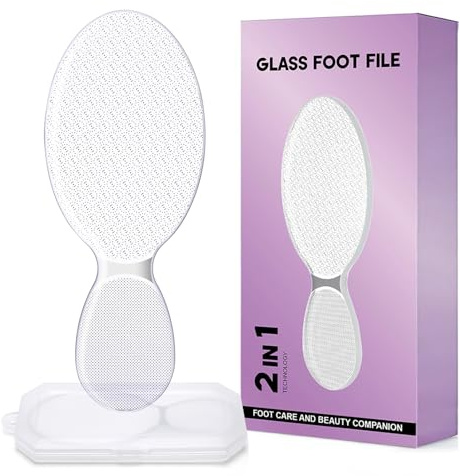 Lime à pieds en verre 2 en 1 (Scub & Buff) pour peaux mortes et callosités pour une utilisation humide et sèche, durable, hypoallergénique, livrée avec une boîte de rangement pour une utilisation en