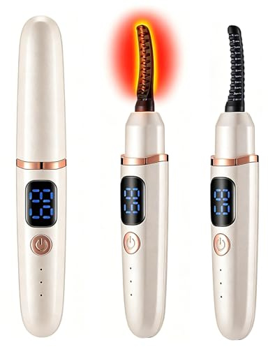 Heated Eyelash Curler White Intelligent Power Off Electric Eyelash Curler Accurate Temperature Control Heated Lash Rechargeable for Long Lasting Natural Makeup 3 Settings