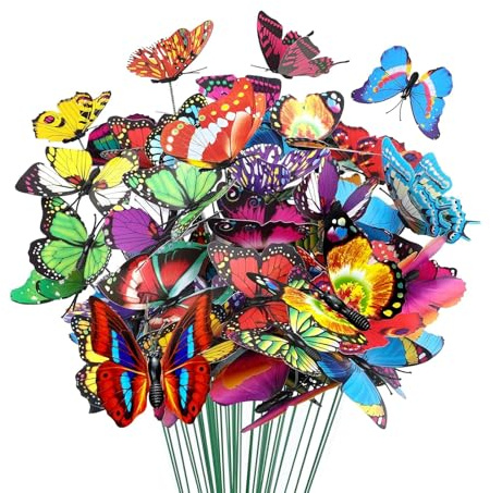 50 Pz Farfalle Decorative Giardino, Farfalle da Giardino Colorato, Pali da Giardino con Farfalles, per Yard Patio Lawn Outdoor Farfalles Decorazione