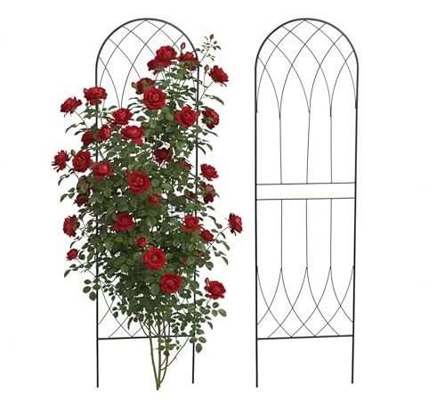 Relaxdays Spaljé, set om 2, HxB: 140 x 38 cm, metall, växtstöd för klätterväxter, trädgård, rosenrankstöd, svart