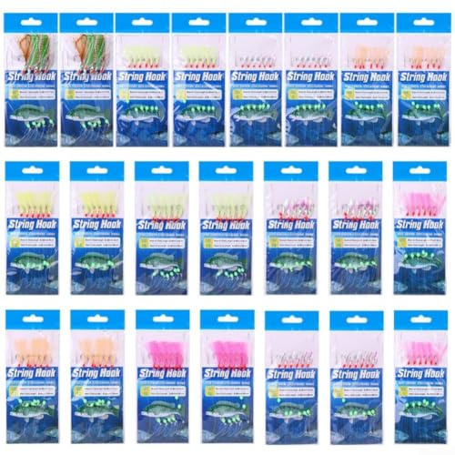 HavenlyCove Mackerel Feather Rigs, Fish Skin Luminous Beads, High Carbon Steel Hooks, Nylon Line | Pre-Tied Mackerel Feather Rigs Luminous Beads High Carbon Steel Hooks Nylon Line for Mackerel Herring Smelt