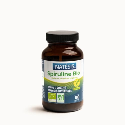 NATESIS — Spiruline Bio & Vegan — 180 comprimés — Riche en Protéines — Phycocyanine 16,5% — Sport, Contrôle du poids, Énergie, Immunité — Haute Qualité