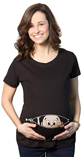 Crazy Dog T-Shirts – Maternity Baby Peeking T-Shirt Funny Pregnancy Tee for Expectant Mothers – Maternity t-Shirt Black Black