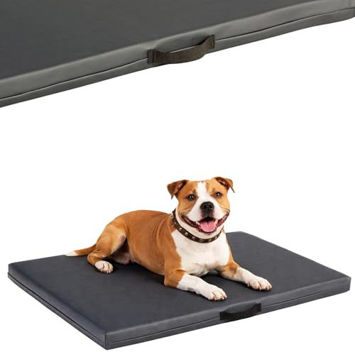 COOL PET Hundematratze, 89 × 62 × 5 cm – komfortable Schaumstofffüllung, Bezug aus hochwertigem Kunstleder mit wasserabweisendem PVC-Anstrich, maschinenwaschbar, Hergestellt in der EU, Grau