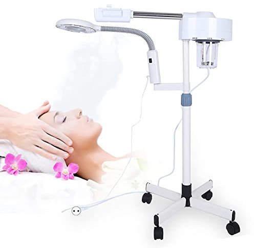 2 IN 1 5X Vergrößerungs Gesichtsdampfer und Lupenleuchte, Gesichtssauna Dampf Maschine Multifunktions Spa Luftbefeuchter Schönheit mit 360 Grad gedrehte Düse für Hautpflege