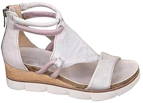 ERLINGO Sandali con plateau da donna Open Toe Zip Scarpe con tacco a cuneo Flatform Sandali da donna comodi e traspiranti, Bianco (bianco), 37 EU