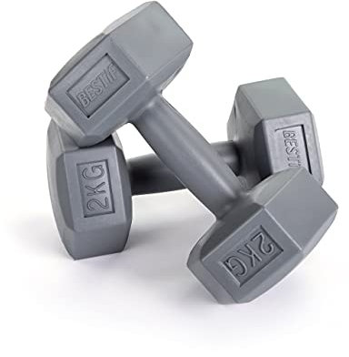BESTIF Hantelset Hanteln 2er Set Kunststoff Kurzhantel | Gewicht 2x2kg | Hexagon Hantel für Aerobic Gymnastik Fitness Training