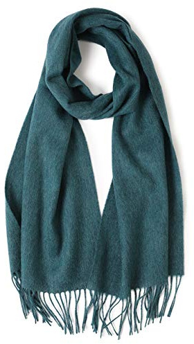 Prettystern Sciarpa Uomo Donna Pura Lana Morbida Scialle Foulard Tinta Unita Con Frange Invernali - blu verde