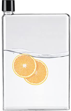 Ejoyous Plastic Flat Water Bottle, 750ml A5 Leak Proof Water Drinking Bottle Portable Plastic Transparent Slim Travel Mug Cups for Home Office Outdoor Camping Hiking Sports Activity(white)
