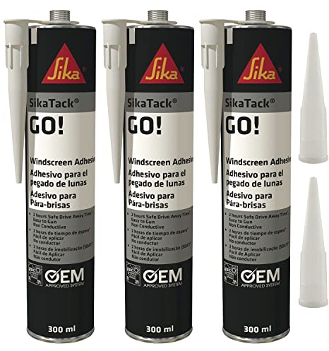 Scheibenklebstoff Sikatack Go, 300ml, Schwarz, 3er Set mit 5 Düsenspitzen