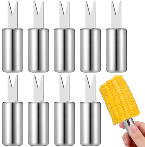 Luxshiny 10 Pack Stainless Steel Corn Forks 2.44 Inch Fruit Forks for Outdoor Cooking Bbq Party Supplies Charcuterie Sticks and Appetizer
