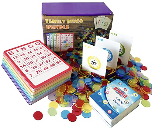 Yuanhe Complete Bingo Game Set - 100 Bingo Cards,1000 Chips and Deck of Calling Cards for Family,Large Groups,Parties,Game Nights