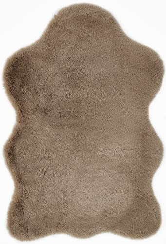 -LUXOR- living Fellteppich Coste gemütlicher weicher Hochflor Kunstfell Teppich 55 x 80 cm Taupe