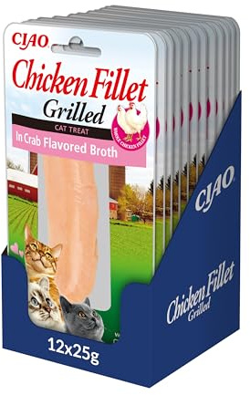 Grilled Chicken Fillet in Crab Flavoured Broth by Inaba - 12 Packs (12x 25g total) / Cat Treat, Delicious & Healthy Snack, Food Topper, Pill Assist, Training Treat, Natural, Grain Free