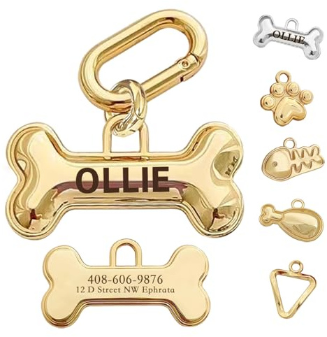 MEMOPAW Dogs Tag Stylish Personalized Double Sided Deep Engraved Cat & Dog Tags Engraved for Pets Bone Balloon Shape Brass
